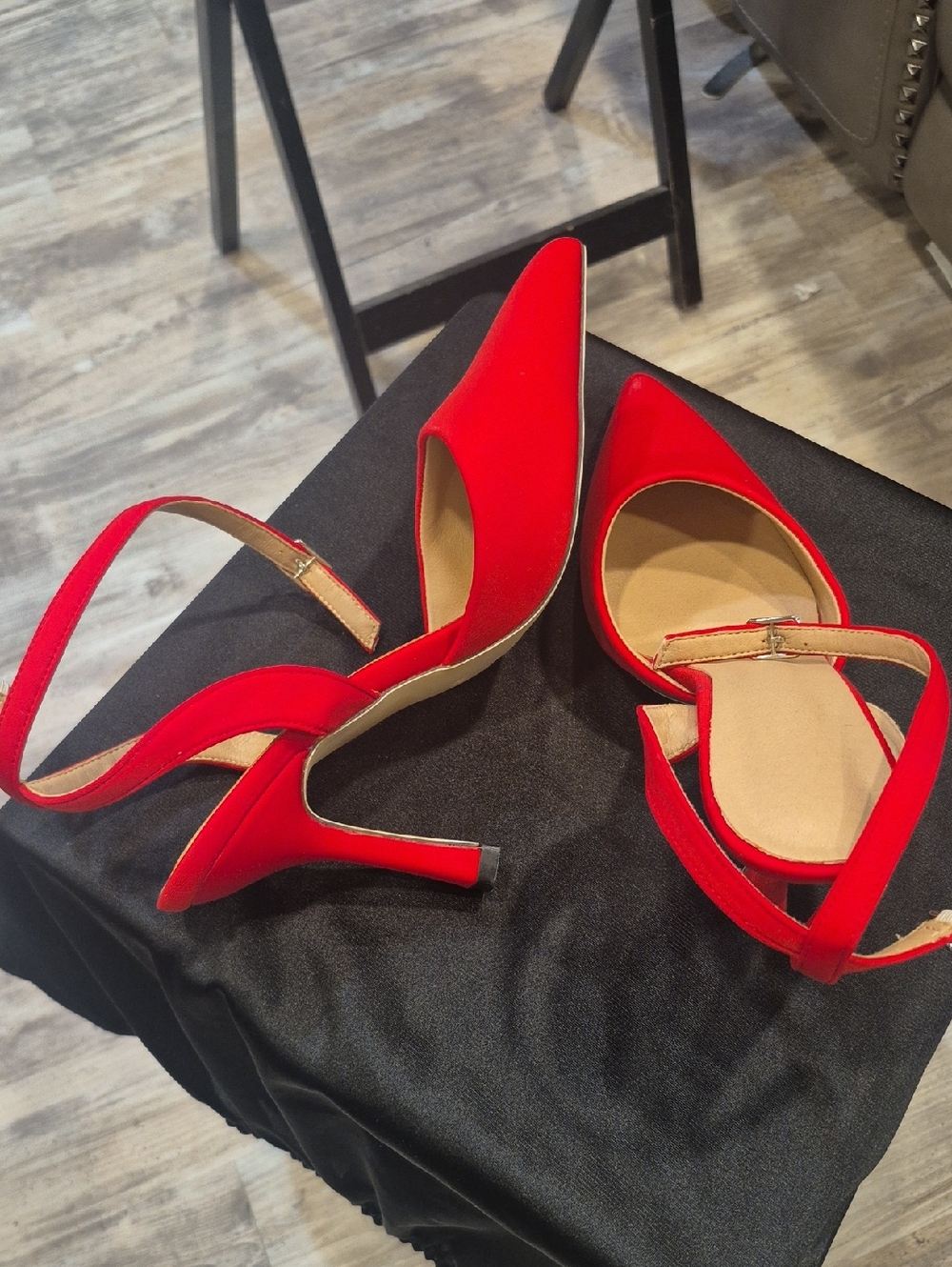 Classic Red Pointed-Toe Ankle-Strap Heels